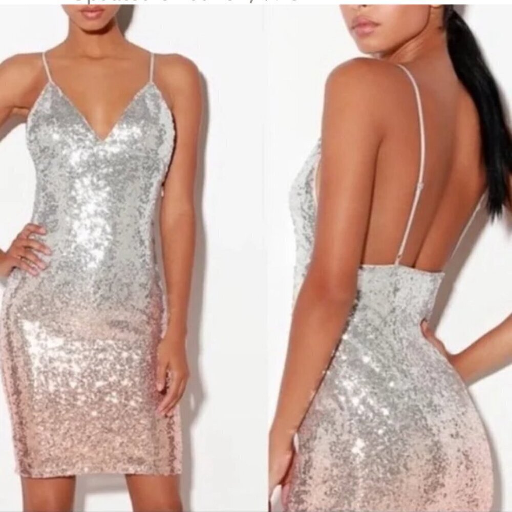 Lulus Sxl Silver & Pink Ombre Sequin Slip Dress Party Cocktail Formal Sexy Prom